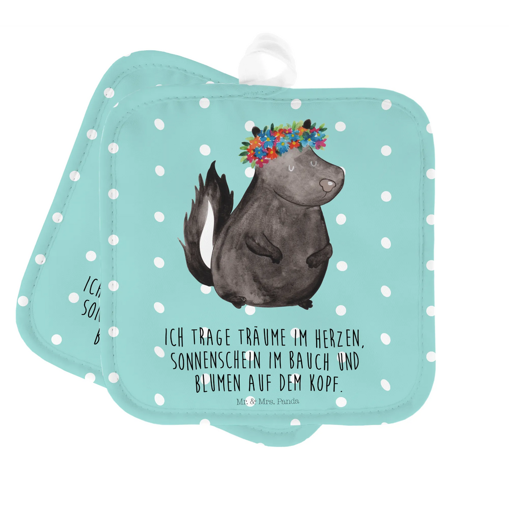 2er Set Topflappen  Stinktier Blumenmaedchen Ofenhandschuhe, Ofenhandschuh, Topflappenset, Topfhandschuhe, Topflappen lustig, Topflappen Set, Topflappen mit Spruch, Schöne Topflappen, Topfhandschuh, Topfuntersetzer, Topflappen 2er Set, Topflappen, Stinktier, Skunk, Wildtier, Raubtier, Stinki, Namaste, Yoga, Stinker