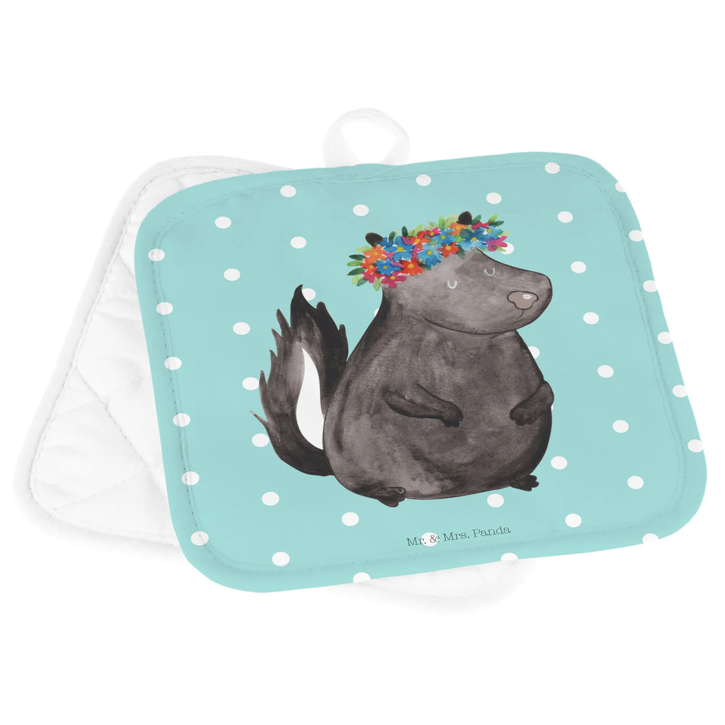 2er Set Topflappen  Stinktier Blumenmaedchen Ofenhandschuhe, Ofenhandschuh, Topflappenset, Topfhandschuhe, Topflappen lustig, Topflappen Set, Topflappen mit Spruch, Schöne Topflappen, Topfhandschuh, Topfuntersetzer, Topflappen 2er Set, Topflappen, Stinktier, Skunk, Wildtier, Raubtier, Stinki, Namaste, Yoga, Stinker