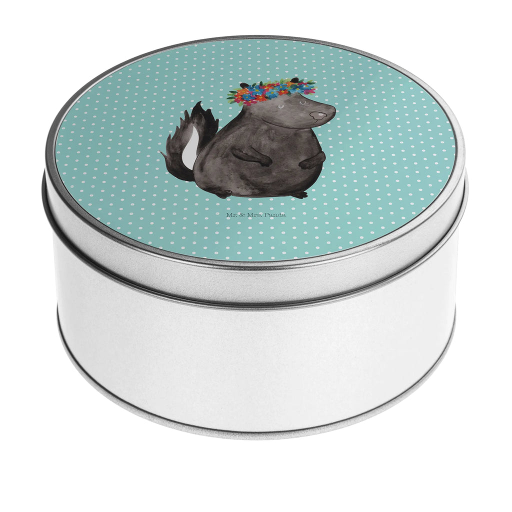Round tin skunk Girl tin, gift box, storage, tin can, storage tin, cookie tin, Skunk, Wild animal, Laugh, Stinker, Yoga, Namaste, Stinky, Love, Live, Predator