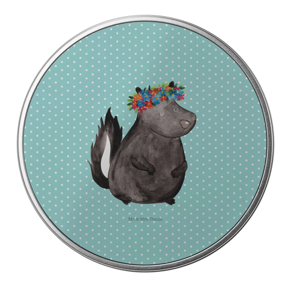 Round tin skunk Girl tin, gift box, storage, tin can, storage tin, cookie tin, Skunk, Wild animal, Laugh, Stinker, Yoga, Namaste, Stinky, Love, Live, Predator