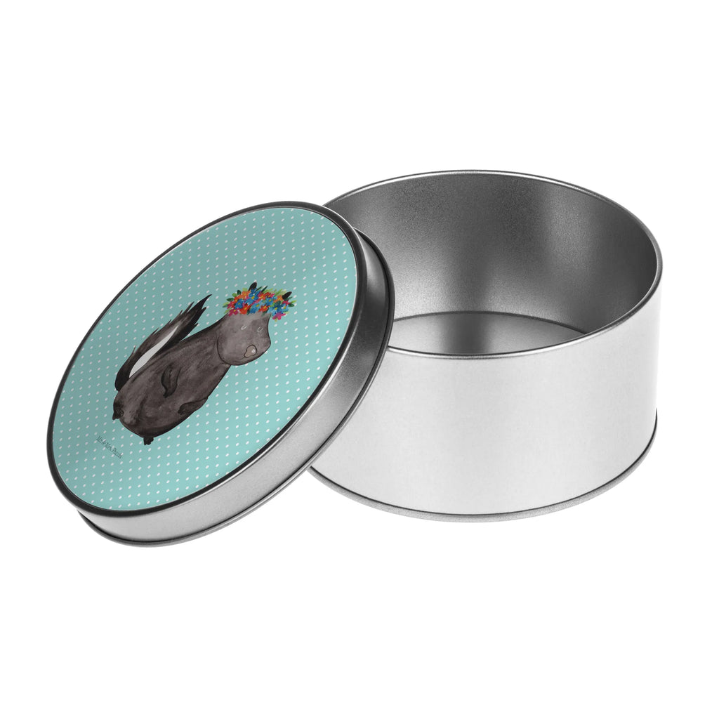 Round tin skunk Girl tin, gift box, storage, tin can, storage tin, cookie tin, Skunk, Wild animal, Laugh, Stinker, Yoga, Namaste, Stinky, Love, Live, Predator