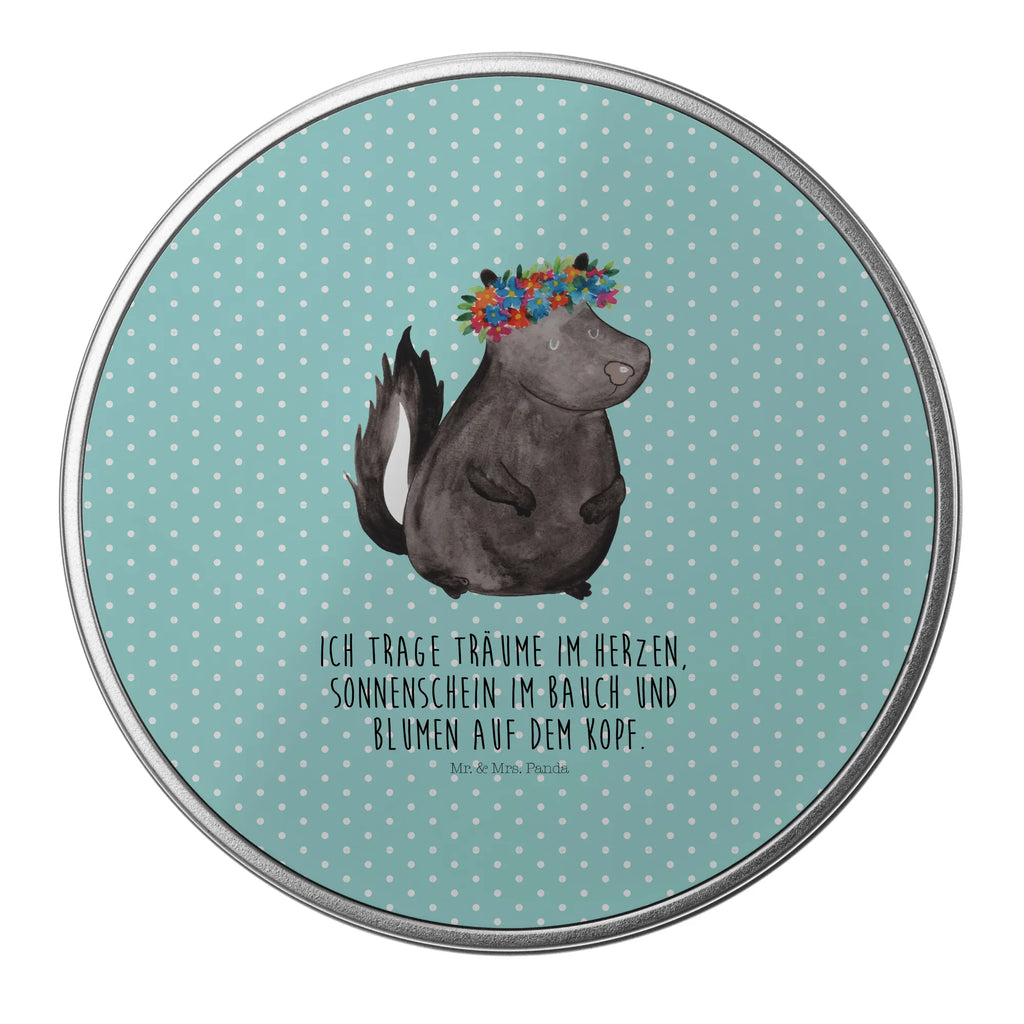 Round tin skunk Girl tin, gift box, storage, tin can, storage tin, cookie tin, Skunk, Wild animal, Laugh, Stinker, Yoga, Namaste, Stinky, Love, Live, Predator
