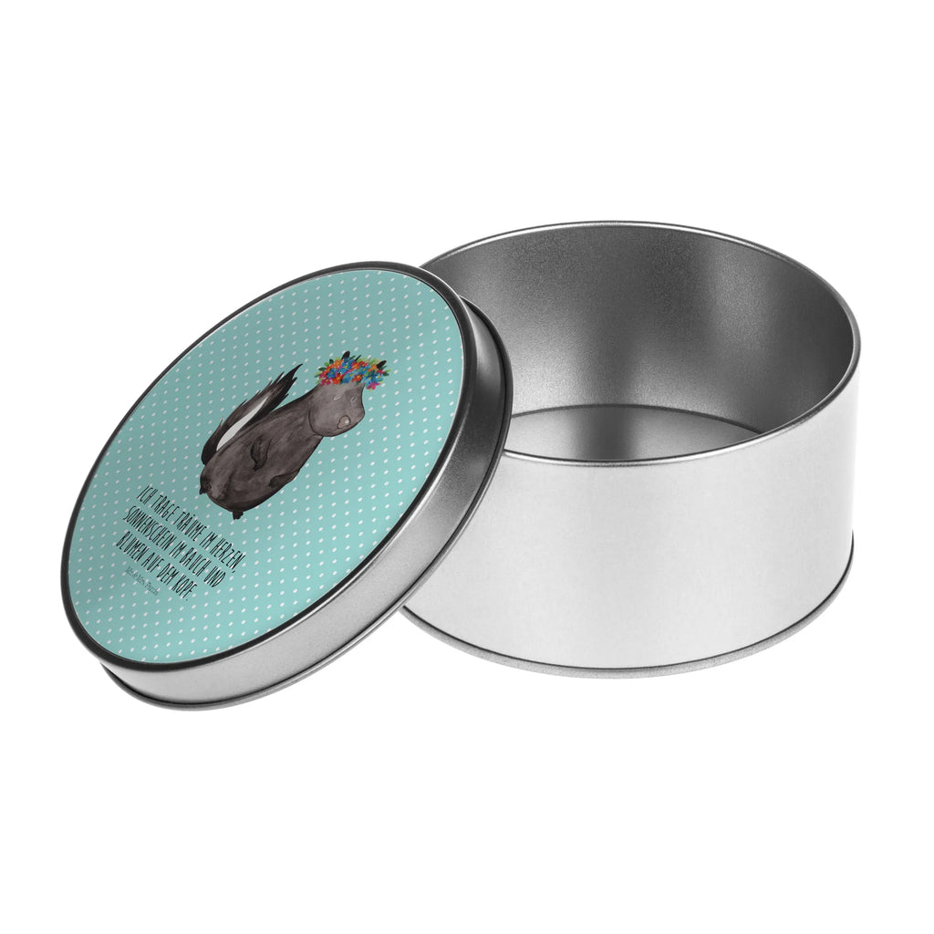Round tin skunk Girl tin, gift box, storage, tin can, storage tin, cookie tin, Skunk, Wild animal, Laugh, Stinker, Yoga, Namaste, Stinky, Love, Live, Predator