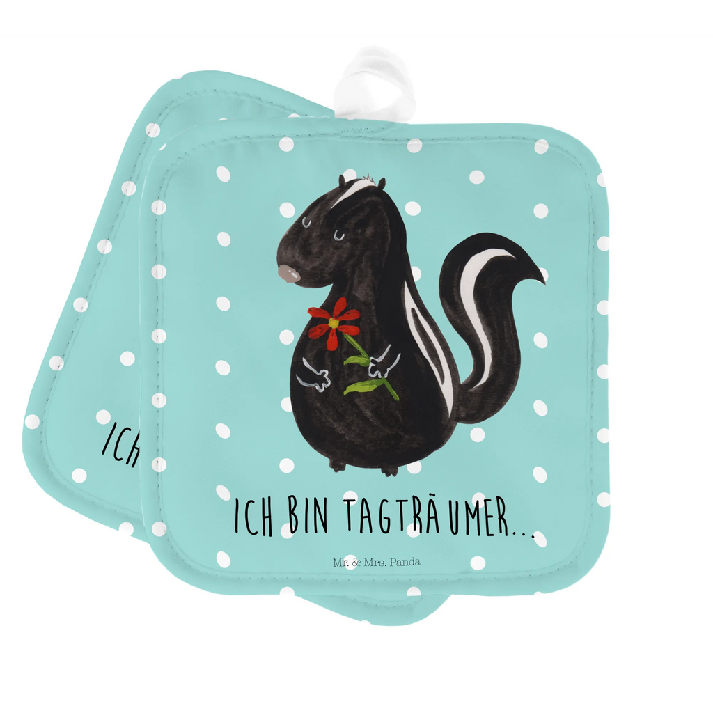 2er Set Topflappen  Stinktier Blume Ofenhandschuh, Topflappen, Topflappen 2er Set, Topflappenset, Topflappen mit Spruch, Ofenhandschuhe, Topflappen Set, Topfhandschuh, Topfuntersetzer, Topfhandschuhe, Topflappen lustig, Schöne Topflappen, Stinktier, Skunk, Stinker, Dreams, Tagträumer, Wildtier, verträumt, Stinki, Raubtier, Träume