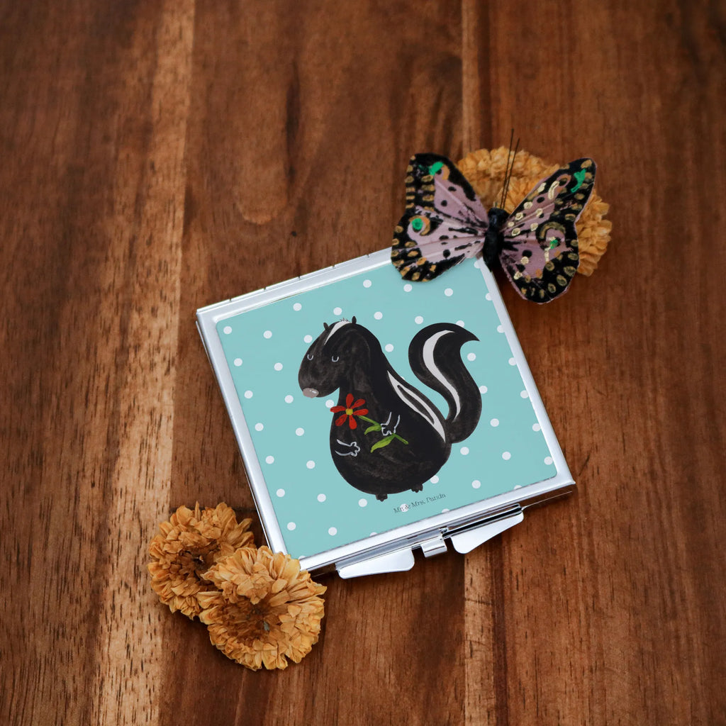 Handbag mirror skunk flower make-up mirror, square, handbag, make up, mirror, silver, Skunk, dreamy, wild animal, stinker, daydreamer, dreams, predator, skunk, stink