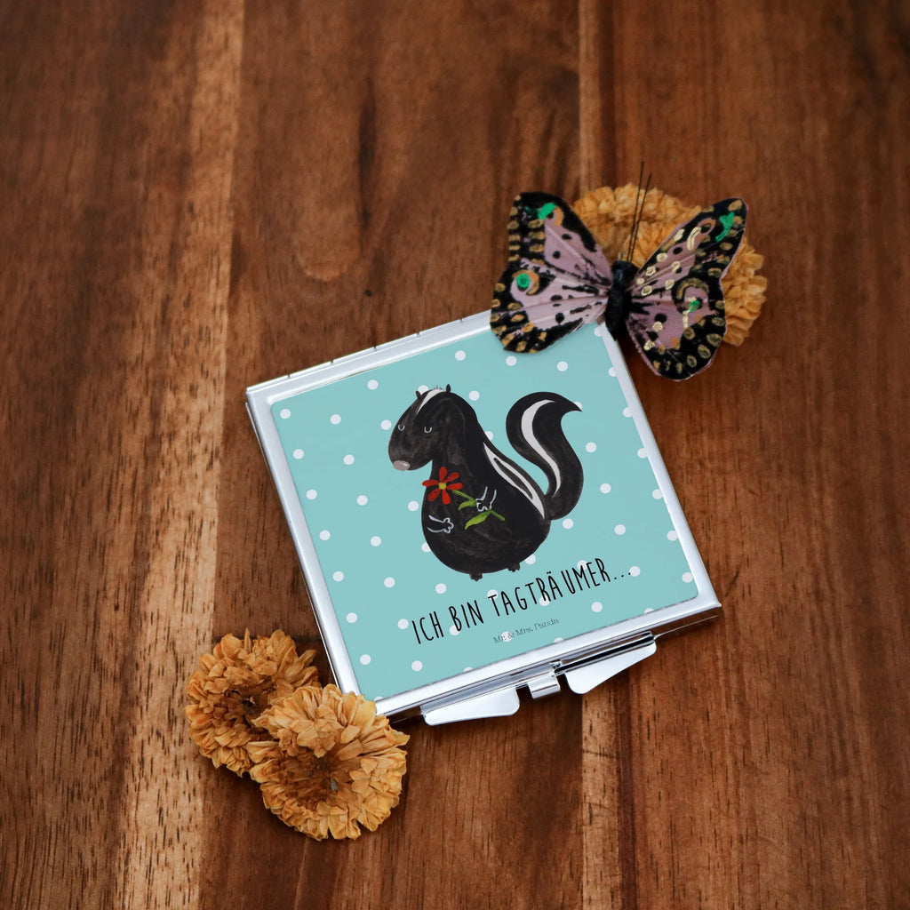 Handbag mirror skunk flower make-up mirror, square, handbag, make up, mirror, silver, Skunk, dreamy, wild animal, stinker, daydreamer, dreams, predator, skunk, stink