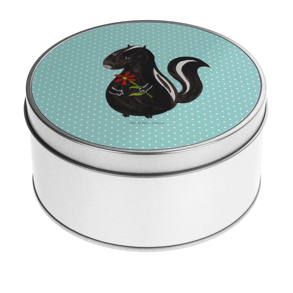 Round tin skunk flower tin, cookie tin, tin can, gift box, storage tin, storage, Skunk, daydreamer, wild animal, predator, skunk, dreams, stinker, dreamy, stink