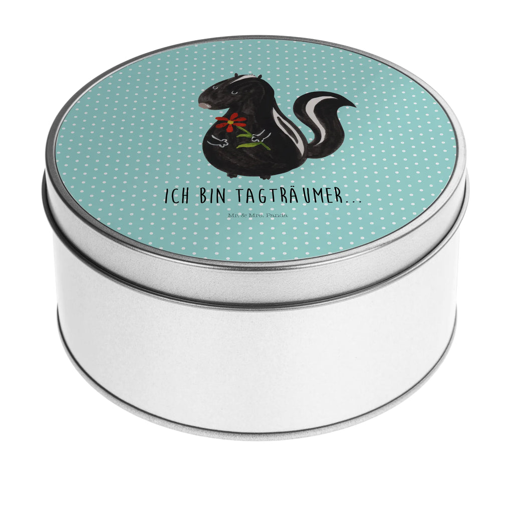 Round tin skunk flower tin, cookie tin, tin can, gift box, storage tin, storage, Skunk, daydreamer, wild animal, predator, skunk, dreams, stinker, dreamy, stink