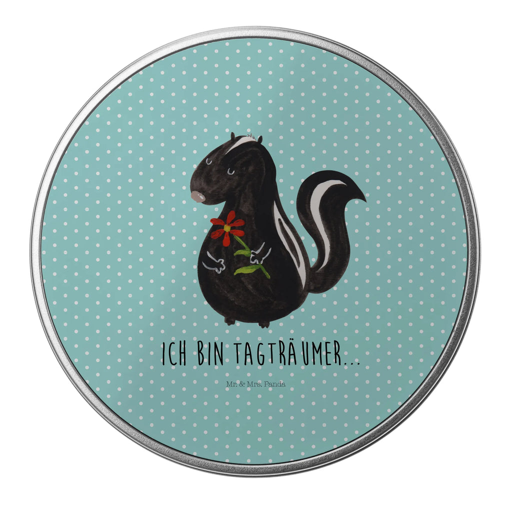 Round tin skunk flower tin, cookie tin, tin can, gift box, storage tin, storage, Skunk, daydreamer, wild animal, predator, skunk, dreams, stinker, dreamy, stink