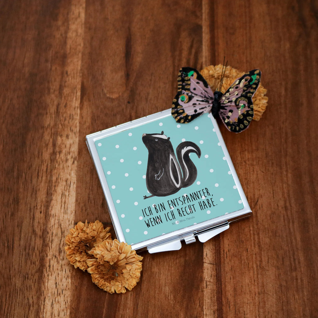 Handbag mirror skunk Sit make-up mirror, make up, square, silver, mirror, handbag, Skunk, wild animal, stinker, stinky, office, know-it-all, slogan, law, skunk, predator