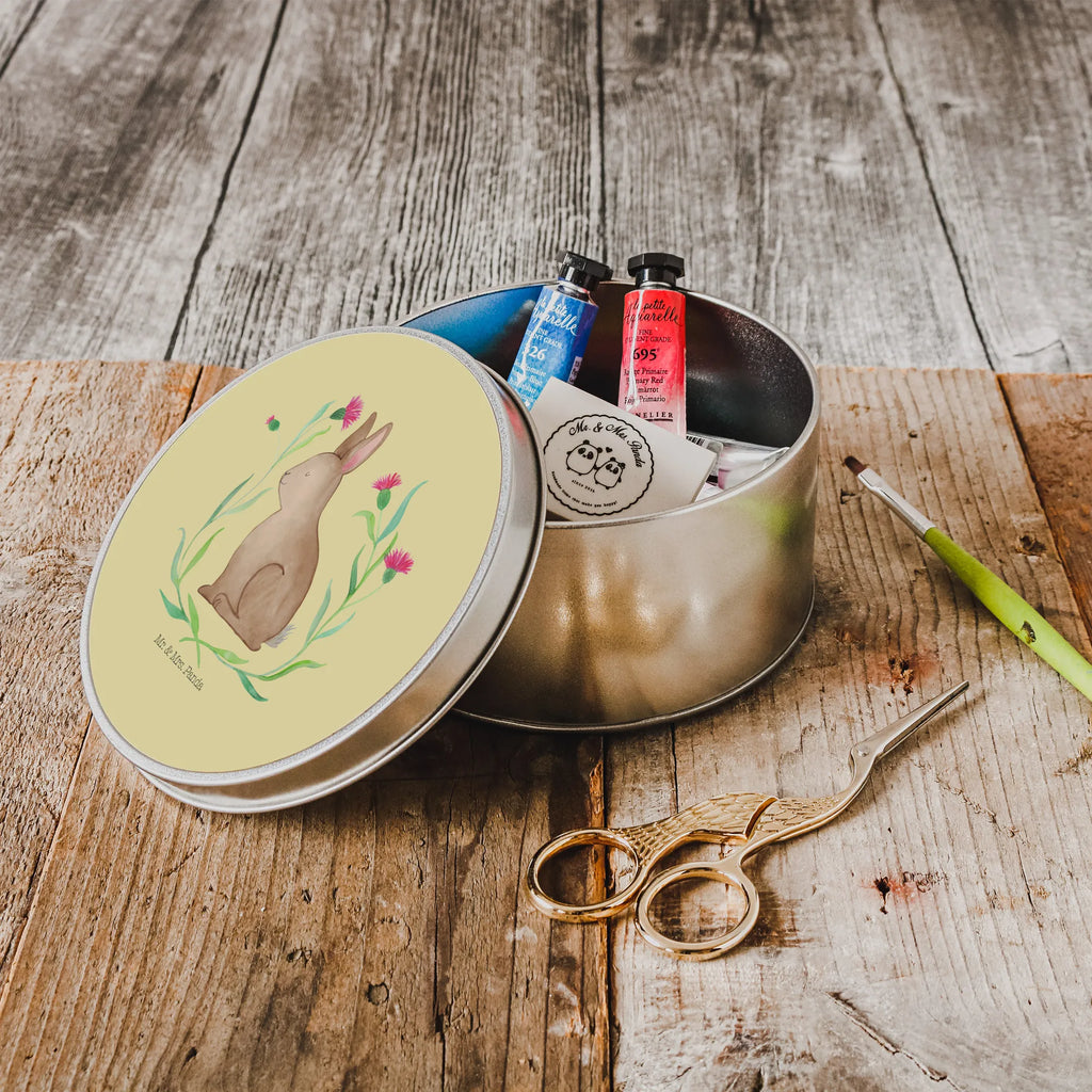 Round tin Hare Sit cookie tin, storage tin, storage, gift box, tin can, tin, Easter, Easter bunny, Easter greetings, Rabbit, Hare, Greetings, Love, Happy Easter, Easter flower