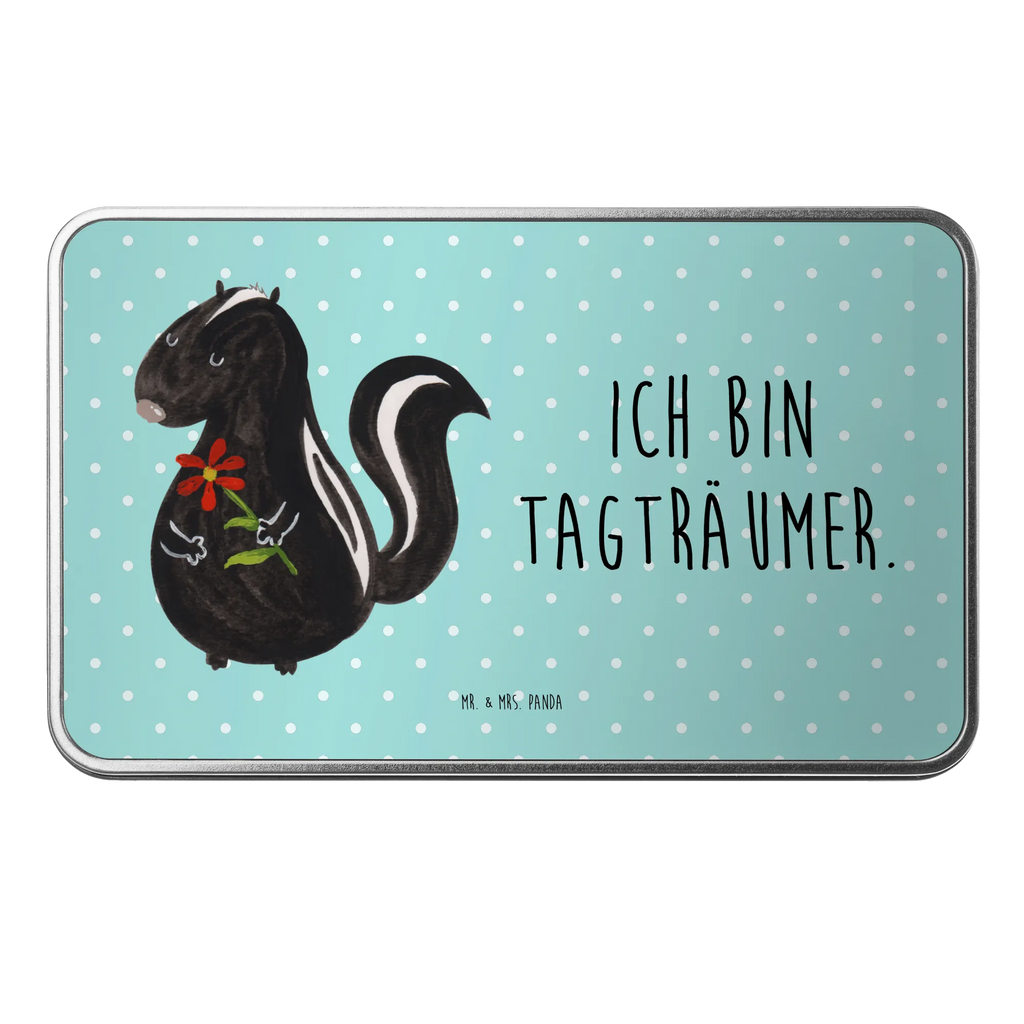 Metal tin skunk flower storage box, container, storage tin, tin box, lunch box, lock-up box, aluminium tin, metal box, tins, Tin can, cookie tin, Skunk, daydreamer, stinker, dreams, dreamy, wild animal, skunk, stink, predator