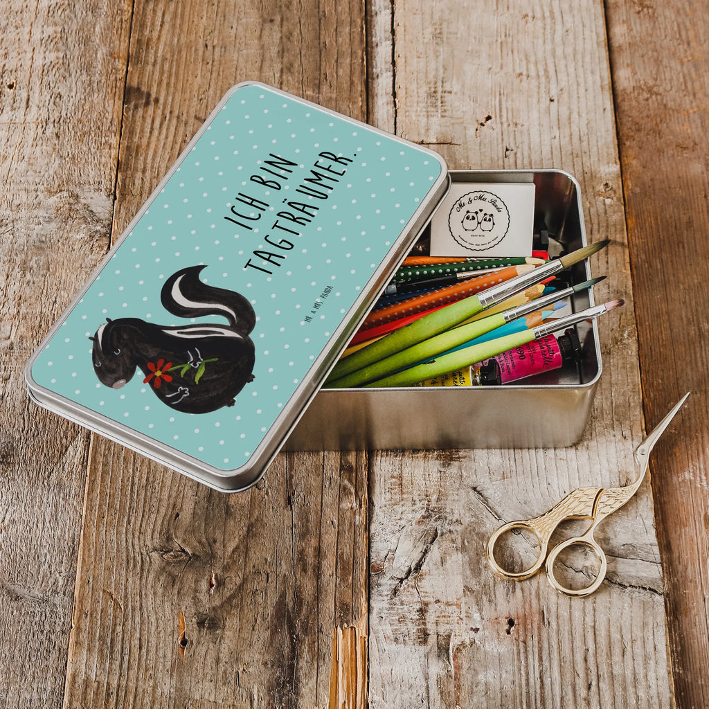 Metal tin skunk flower storage box, container, storage tin, tin box, lunch box, lock-up box, aluminium tin, metal box, tins, Tin can, cookie tin, Skunk, daydreamer, stinker, dreams, dreamy, wild animal, skunk, stink, predator