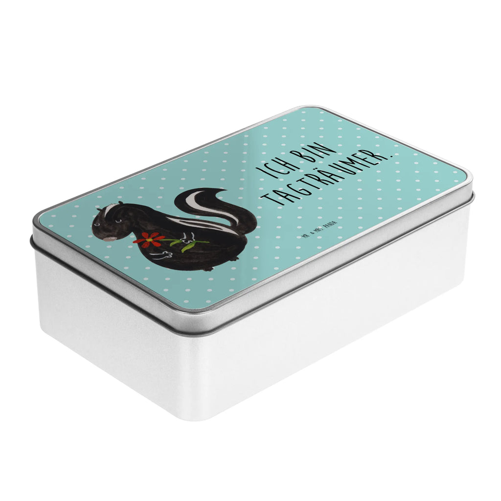 Metal tin skunk flower storage box, container, storage tin, tin box, lunch box, lock-up box, aluminium tin, metal box, tins, Tin can, cookie tin, Skunk, daydreamer, stinker, dreams, dreamy, wild animal, skunk, stink, predator