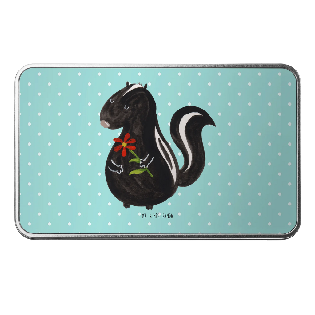 Metal tin skunk flower storage box, container, storage tin, tin box, lunch box, lock-up box, aluminium tin, metal box, tins, Tin can, cookie tin, Skunk, daydreamer, stinker, dreams, dreamy, wild animal, skunk, stink, predator