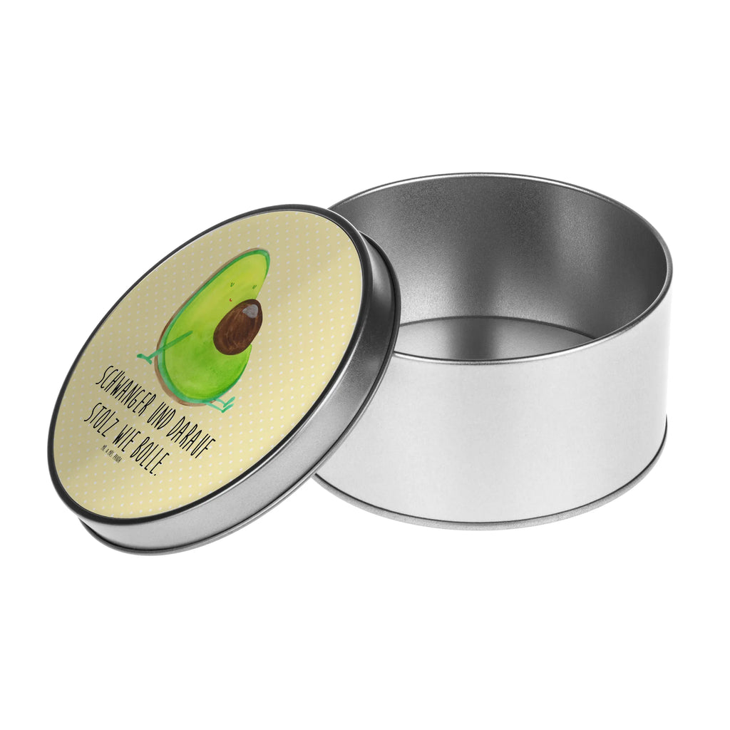 Round tin avocado pregnancy gift box, tin, storage, tin can, storage tin, cookie tin, avocado, vegetables, pregnancy, baby shower, Avocado, pregnant