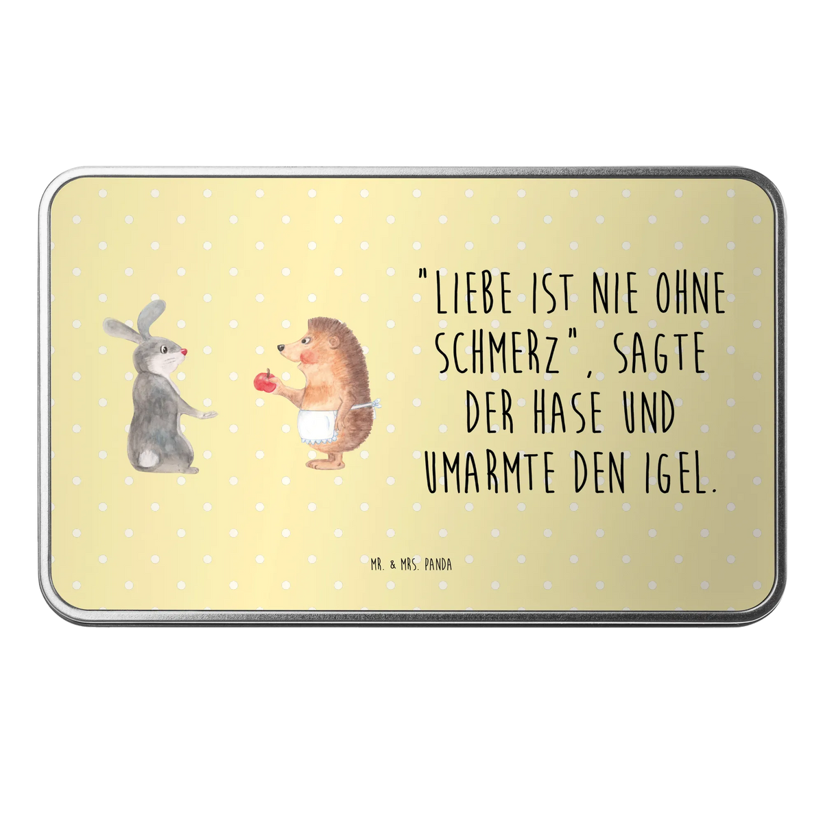 Metal tin Hare Hedgehog storage tin, storage box, metal box, cookie tin, tin box, lock-up box, aluminium tin, container, lunch box, Tin can, tins, small animals, cute, funny, cute animal motives, hand drawn, small world, funny sayings, good mood, happy, gifts, gift ideas, special gifts, animal lover, card, lovesickness gift, love saying, Hedgehog, consolation, hare, romantic saying, Hedgehog and hare, heartache, pain of separation