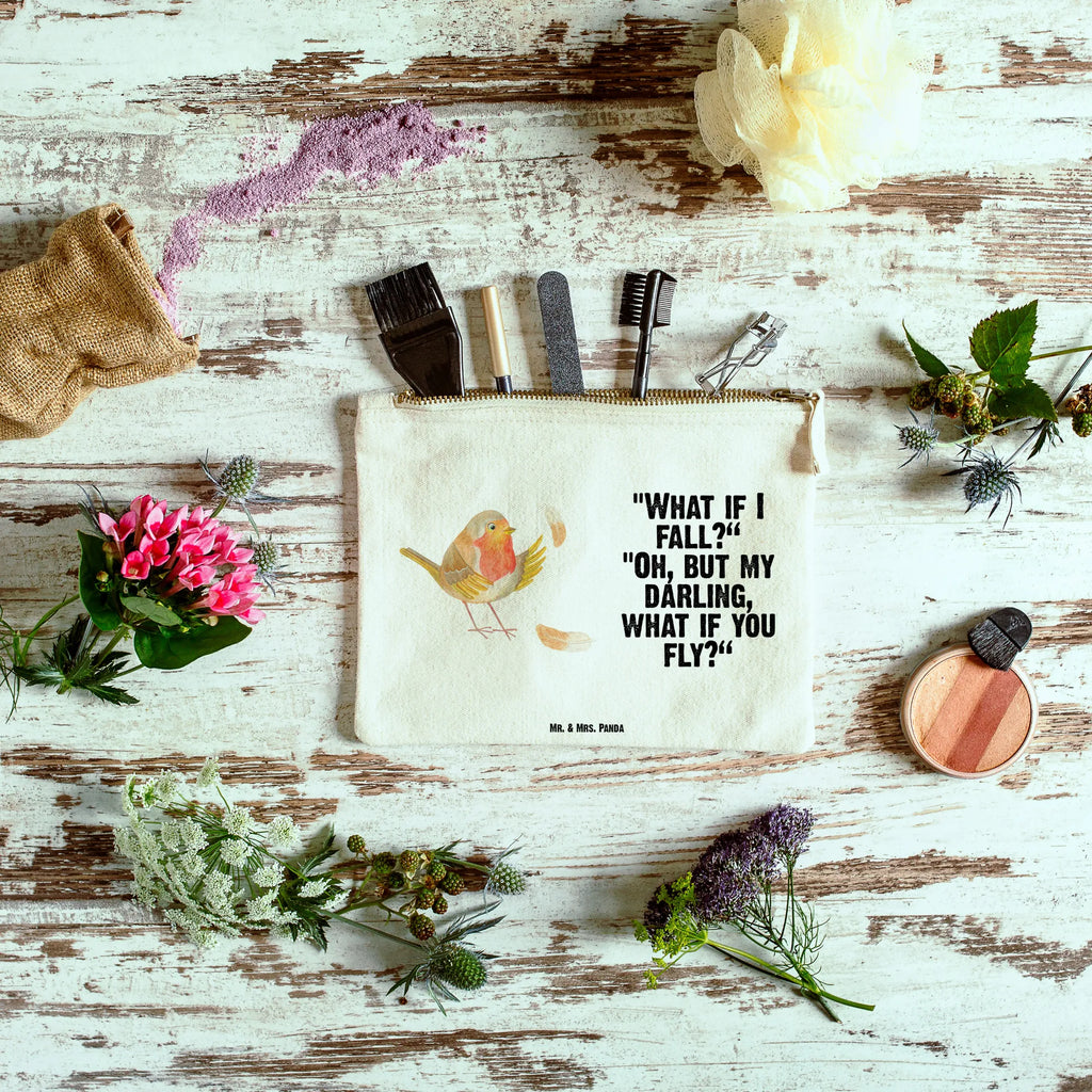 Make-up bag robin feathers small animals, cute, funny, cute animal motives, hand drawn, small world, funny sayings, good mood, happy, gifts, gift ideas, special gifts, animal lover, card, motivation pictures, robin, motivation slogans, What if i fall, bird, flying, slogan courage, slogan motivation