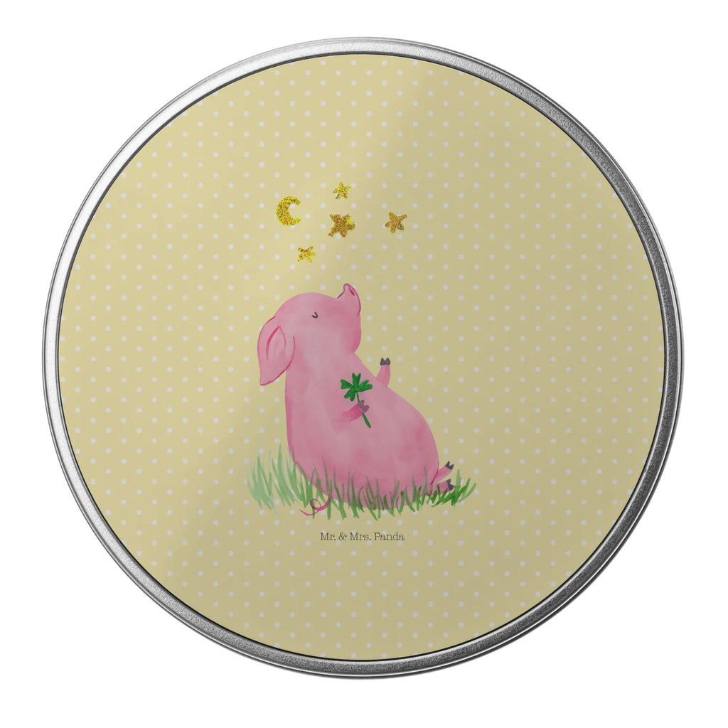 okrągła puszka z blachy świnia Szczęście Motywy zwierzęce, dobra energia, zabawne powiedzonka, zwierzęta