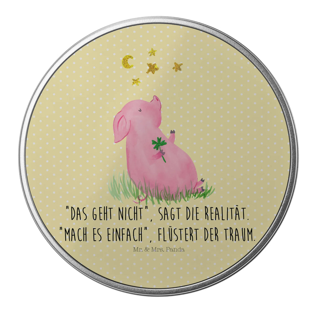 okrągła puszka z blachy świnia Szczęście Motywy zwierzęce, dobra energia, zabawne powiedzonka, zwierzęta