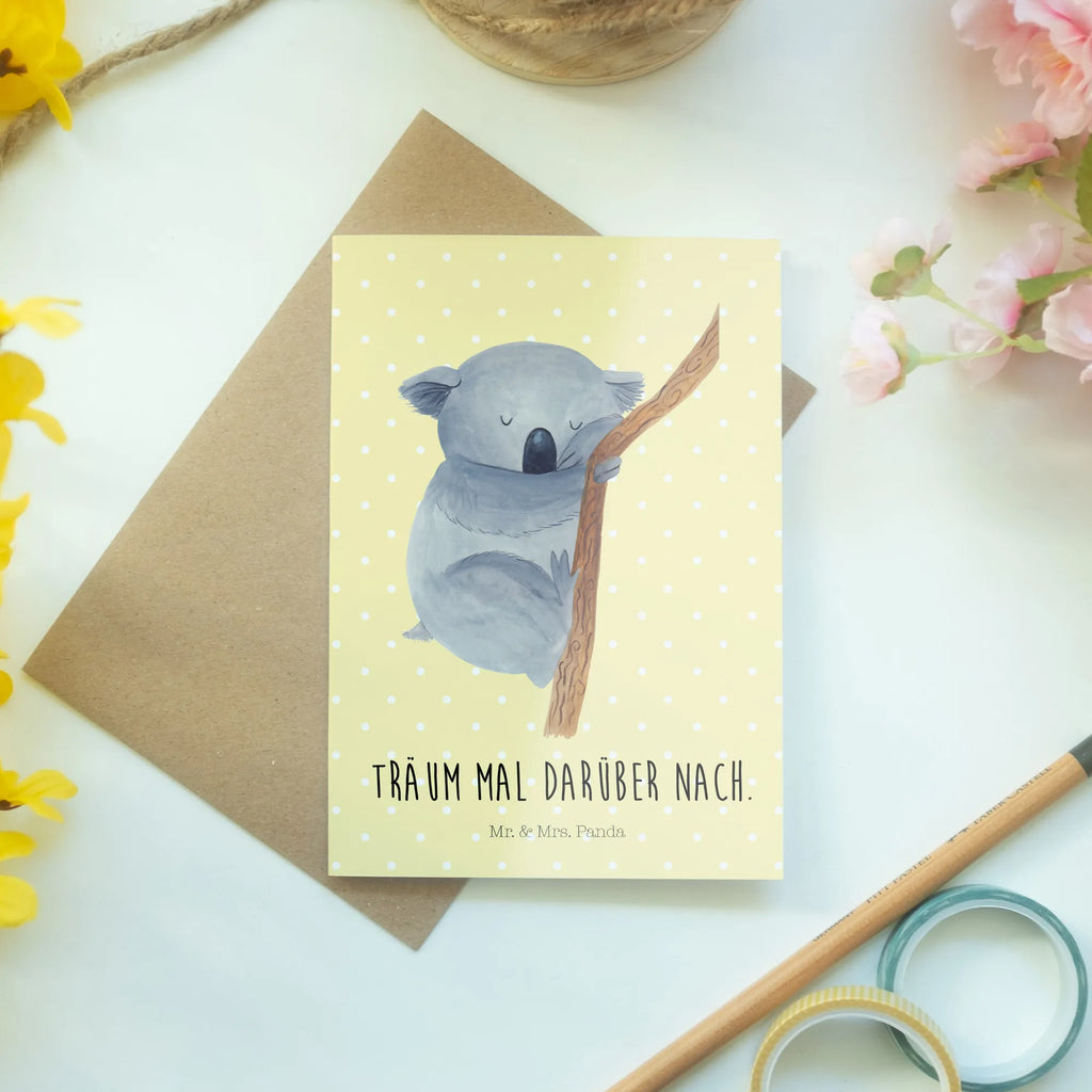 Greetings card koala dankeskarten, Motivkarte, Glückwunschkarte, Grußkarte, glückwunschkarten, firmungskarte, Beileidskarte, babykarte, Grußkarten, osterkarten, weihnachtskarten, genesungskarte, hochzeitskarten, jubiläumskarte, Klappkarte, spruchkarte, vatertagskarte, valentinstagskarte, osterkarte, kommunionskarte, neujahrskarte, abiturkarte, einladungskarten, Gute Laune, Tiermotive, Tiere, Lustige Sprüche, schlafen, Traum, Schlafzimmer, Koala, Bär, Träumen, Koalabär, Traumland