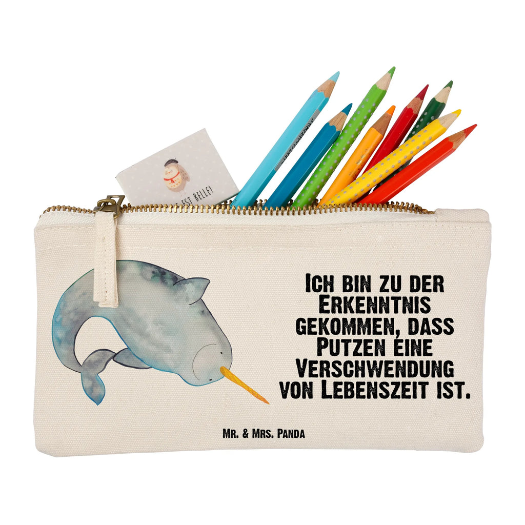Schminktasche Narwal Kulturtasche, Schminkbeutel, Schminktäschchen, Kulturbeutel, pinsel tasche, aufbewahrungsbeutel, Kosmetiktasche, Schminktasche, Schlampermäppchen, pencil case, Waschbeutel, toiletry bag, utensilientasche, Federmappe, beauty case, Stiftemäppchen, Etui, aufbewahrungstasche, Mäppchen, beauty tasche, Waschtasche, Kosmetikbeutel, kosmetiktäschchen, Meerestiere, Urlaub, Meer, Hausfrau, Wal, Putzen, Aufräumen, Kinderzimmer, Narwal, Junggesellin