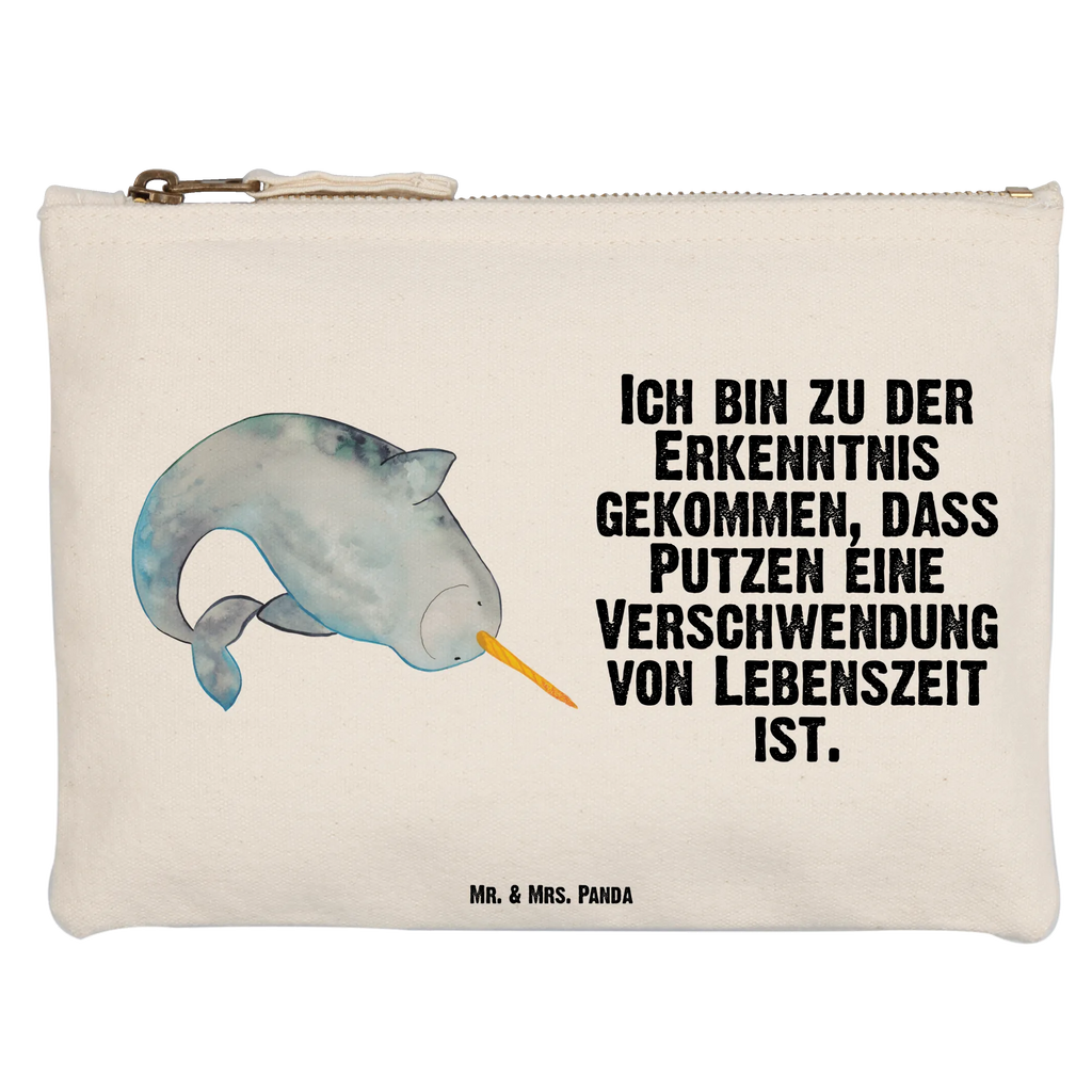 Schminktasche Narwal Kulturtasche, Schminkbeutel, Schminktäschchen, Kulturbeutel, pinsel tasche, aufbewahrungsbeutel, Kosmetiktasche, Schminktasche, Schlampermäppchen, pencil case, Waschbeutel, toiletry bag, utensilientasche, Federmappe, beauty case, Stiftemäppchen, Etui, aufbewahrungstasche, Mäppchen, beauty tasche, Waschtasche, Kosmetikbeutel, kosmetiktäschchen, Meerestiere, Urlaub, Meer, Hausfrau, Wal, Putzen, Aufräumen, Kinderzimmer, Narwal, Junggesellin