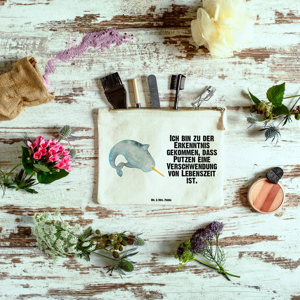 Schminktasche Narwal Kulturtasche, Schminkbeutel, Schminktäschchen, Kulturbeutel, pinsel tasche, aufbewahrungsbeutel, Kosmetiktasche, Schminktasche, Schlampermäppchen, pencil case, Waschbeutel, toiletry bag, utensilientasche, Federmappe, beauty case, Stiftemäppchen, Etui, aufbewahrungstasche, Mäppchen, beauty tasche, Waschtasche, Kosmetikbeutel, kosmetiktäschchen, Meerestiere, Urlaub, Meer, Hausfrau, Wal, Putzen, Aufräumen, Kinderzimmer, Narwal, Junggesellin