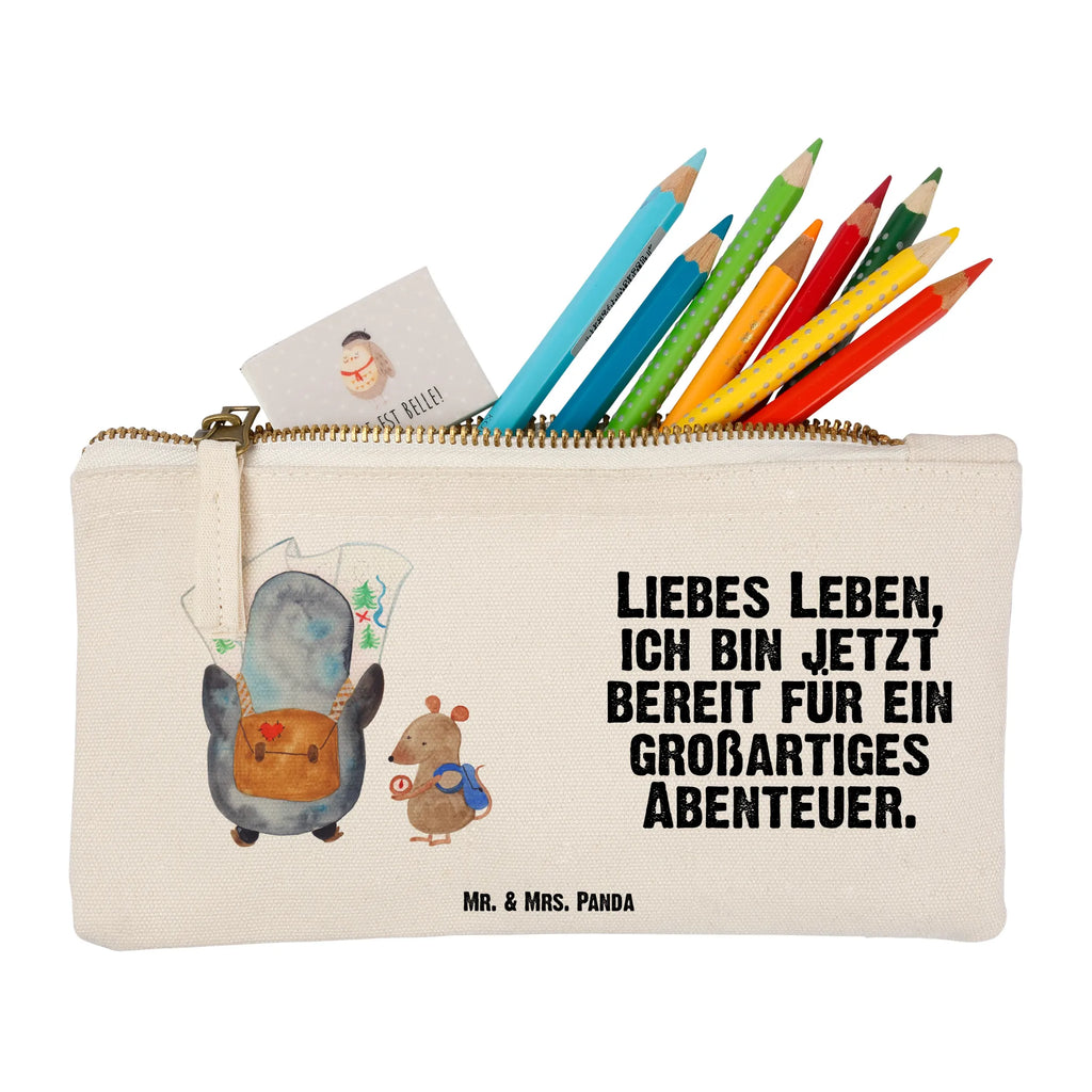 Schminktasche Pinguin & Maus Wanderer Federmappe, kosmetiktäschchen, Kulturtasche, pencil case, utensilientasche, Schlampermäppchen, toiletry bag, Schminktasche, Waschtasche, Etui, Kosmetikbeutel, Stiftemäppchen, Kulturbeutel, beauty tasche, aufbewahrungstasche, Waschbeutel, beauty case, Schminkbeutel, Mäppchen, Kosmetiktasche, aufbewahrungsbeutel, Schminktäschchen, pinsel tasche, Pinguin, Wandern, Wanderlust, Ausflug, Abenteurer, Pinguine, Abenteuer, Roadtrip