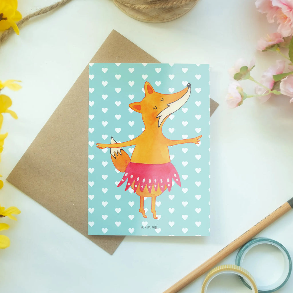 Grußkarte Fuchs Ballerina Karte, Klappkarte, Geburtstagskarte, Ansichtskarten, Grußkarte, Hochzeitskarte, Glückwunschkarte, Einladungskarte, Fuchs, Einladung, Geburtstag, Fuchs Spruch, Füchse, Party, Tanzen, Ballerina, Tänzerin, Ballett, Füchsin