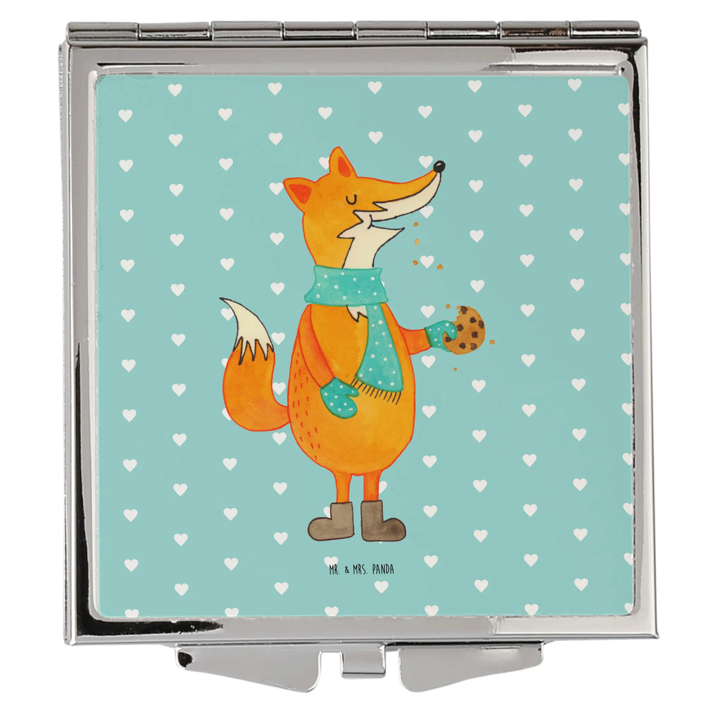 Handbag mirror Fox biscuit silver, make up, handbag, mirror, square, make-up mirror, fox, foxes, forest wildlife, clever as a fox, animal lover, christmas present, cookies, baking saying, kitchen decoration, christmas time, winter, love