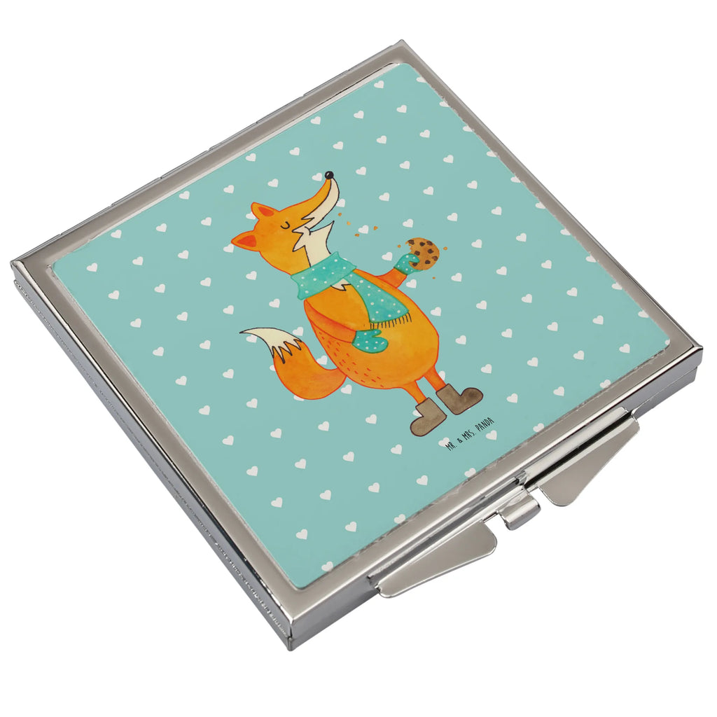 Handbag mirror Fox biscuit silver, make up, handbag, mirror, square, make-up mirror, fox, foxes, forest wildlife, clever as a fox, animal lover, christmas present, cookies, baking saying, kitchen decoration, christmas time, winter, love