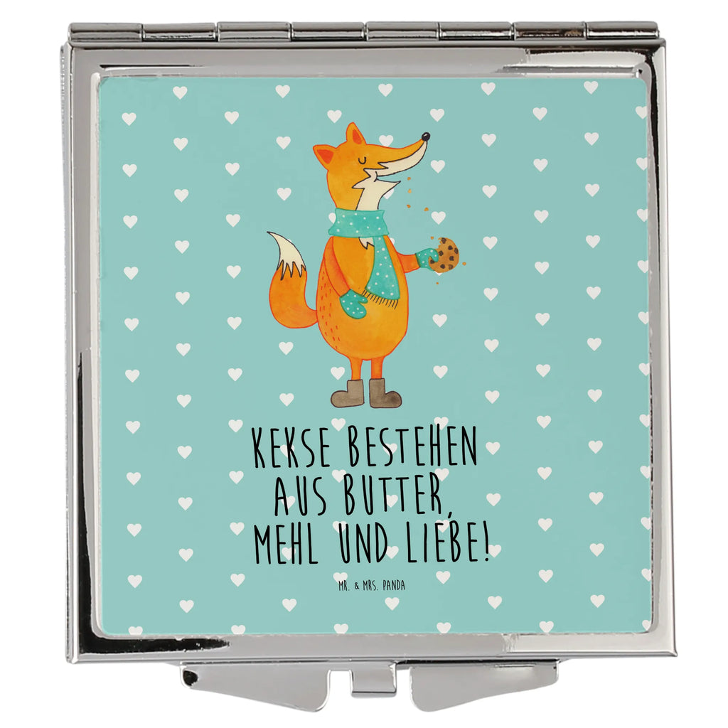 Handbag mirror Fox biscuit silver, make up, handbag, mirror, square, make-up mirror, fox, foxes, forest wildlife, clever as a fox, animal lover, christmas present, cookies, baking saying, kitchen decoration, christmas time, winter, love