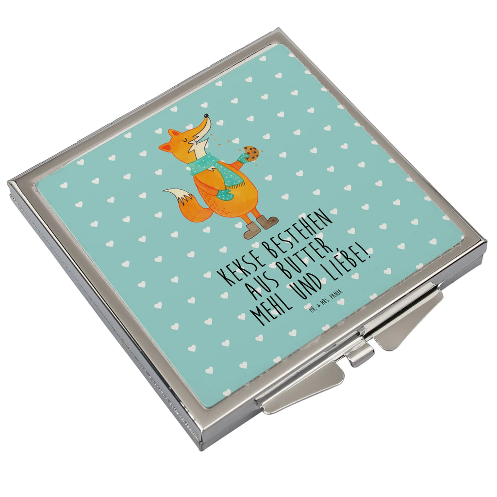 Handbag mirror Fox biscuit silver, make up, handbag, mirror, square, make-up mirror, fox, foxes, forest wildlife, clever as a fox, animal lover, christmas present, cookies, baking saying, kitchen decoration, christmas time, winter, love
