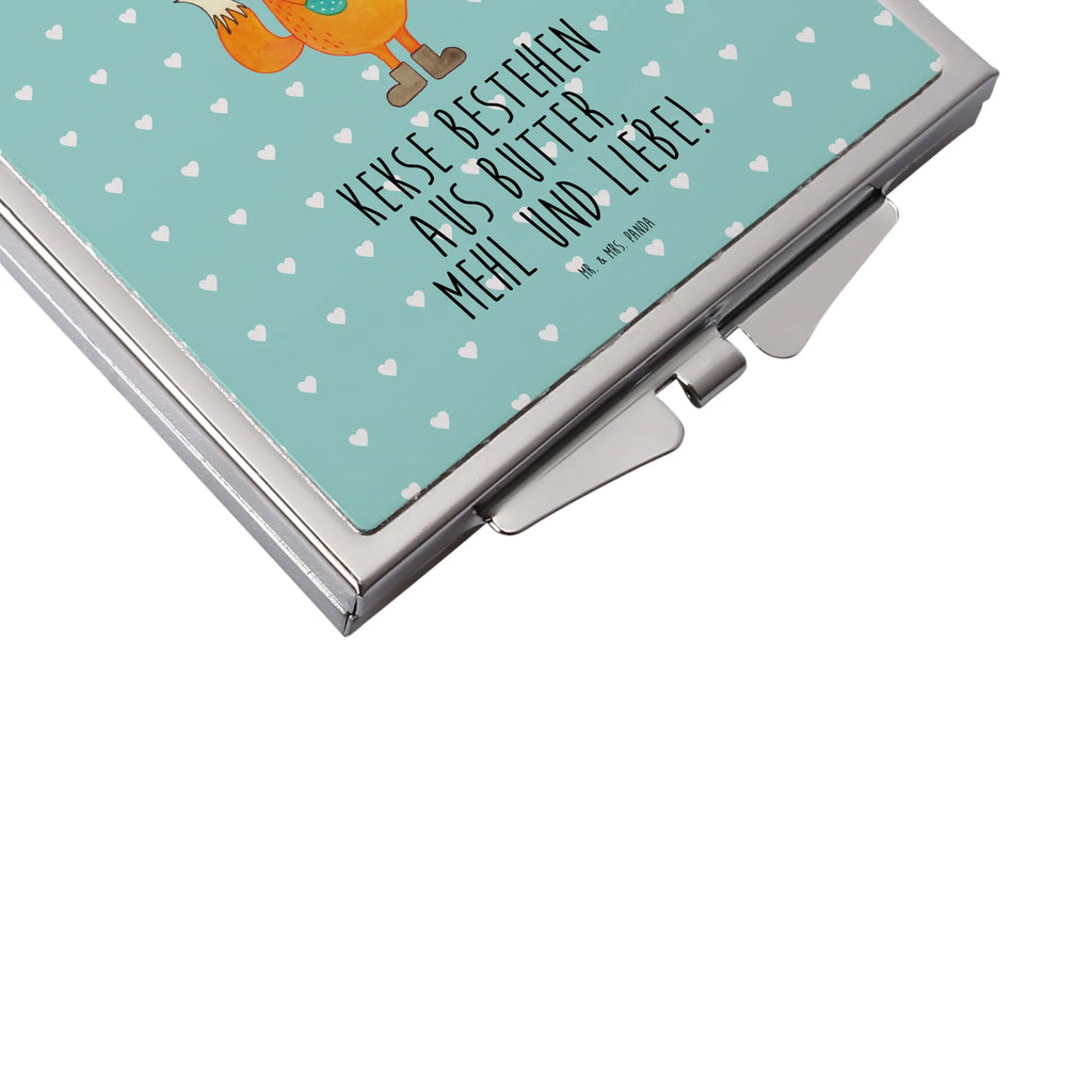 Handbag mirror Fox biscuit silver, make up, handbag, mirror, square, make-up mirror, fox, foxes, forest wildlife, clever as a fox, animal lover, christmas present, cookies, baking saying, kitchen decoration, christmas time, winter, love