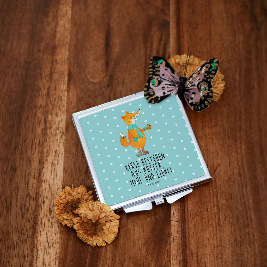 Handbag mirror Fox biscuit silver, make up, handbag, mirror, square, make-up mirror, fox, foxes, forest wildlife, clever as a fox, animal lover, christmas present, cookies, baking saying, kitchen decoration, christmas time, winter, love