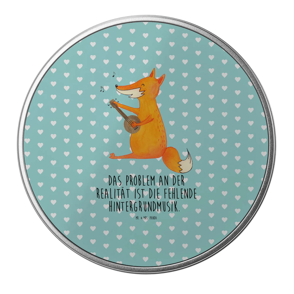 Round tin Fox guitar gift box, cookie tin, storage, tin can, storage tin, tin, fox, foxes, forest wildlife, clever as a fox, animal lover, musician, singer, gift musician, Fox, guitar, music saying