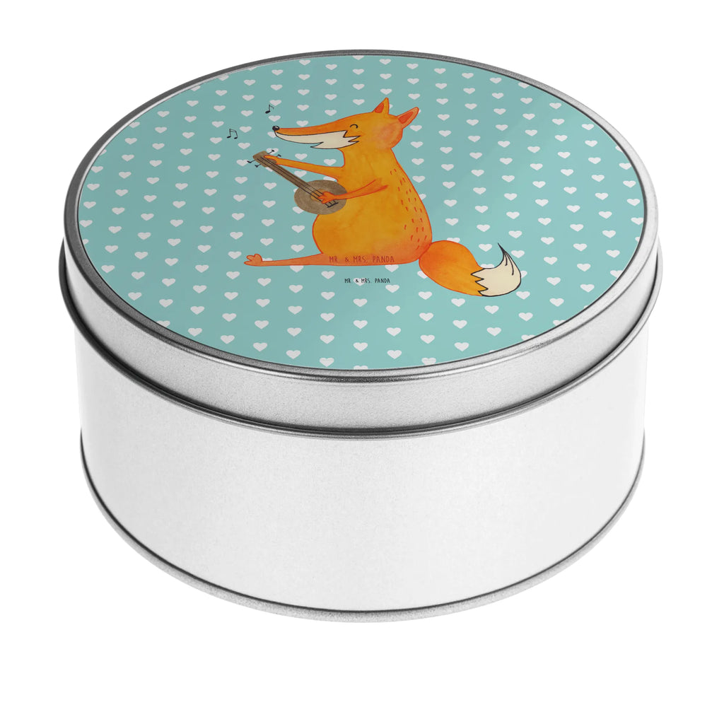 Round tin Fox guitar gift box, cookie tin, storage, tin can, storage tin, tin, fox, foxes, forest wildlife, clever as a fox, animal lover, musician, singer, gift musician, Fox, guitar, music saying