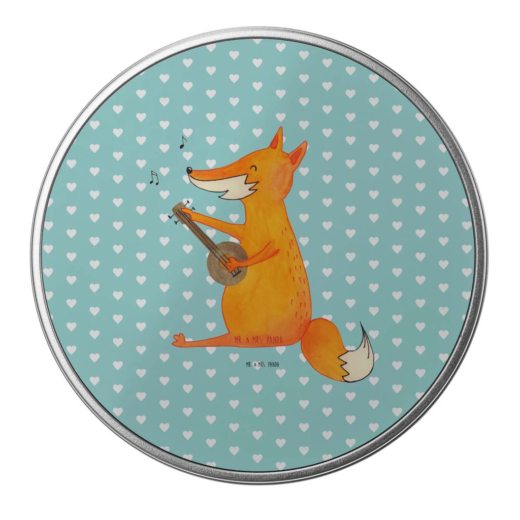 Round tin Fox guitar gift box, cookie tin, storage, tin can, storage tin, tin, fox, foxes, forest wildlife, clever as a fox, animal lover, musician, singer, gift musician, Fox, guitar, music saying