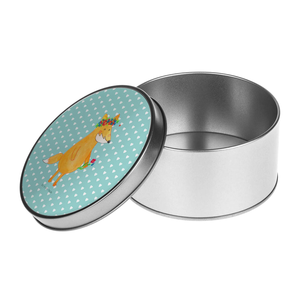 Round tin Fox Flower gift box, cookie tin, storage tin, storage, tin can, tin, fox, foxes, forest wildlife, clever as a fox, animal lover, me, flower girl, motivation, joy, girlfriend, flowers, fox girl, girlfriends, love, flower, self-love, proof of love