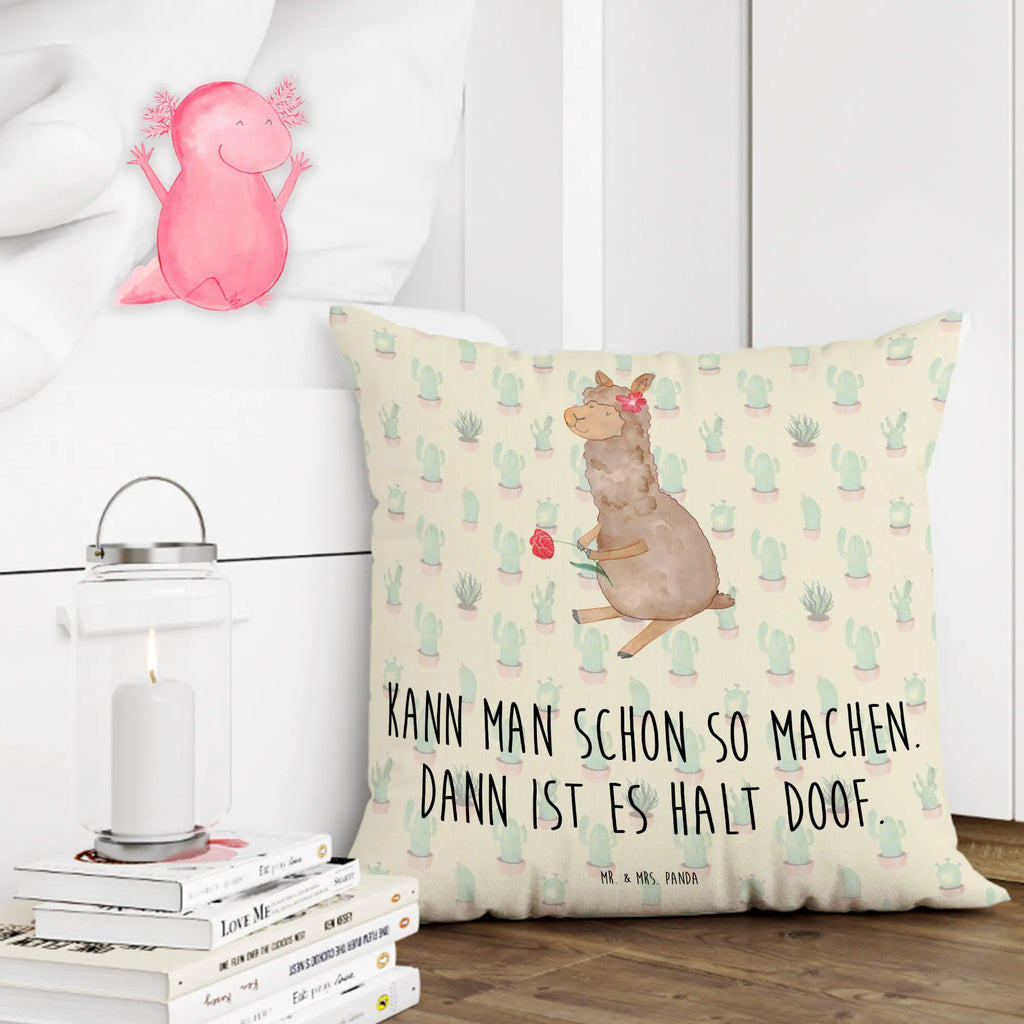 Cushion alpaca flower pillow case, 40 x 40, 40x40, pad, sofa, cushion, couch, settee, Pillow, fluffy, pillows, bedroom, bed, soft, alpaca, llama, pako, camel, Peru, animal, favourite animal, Alpaca, llamas, flower