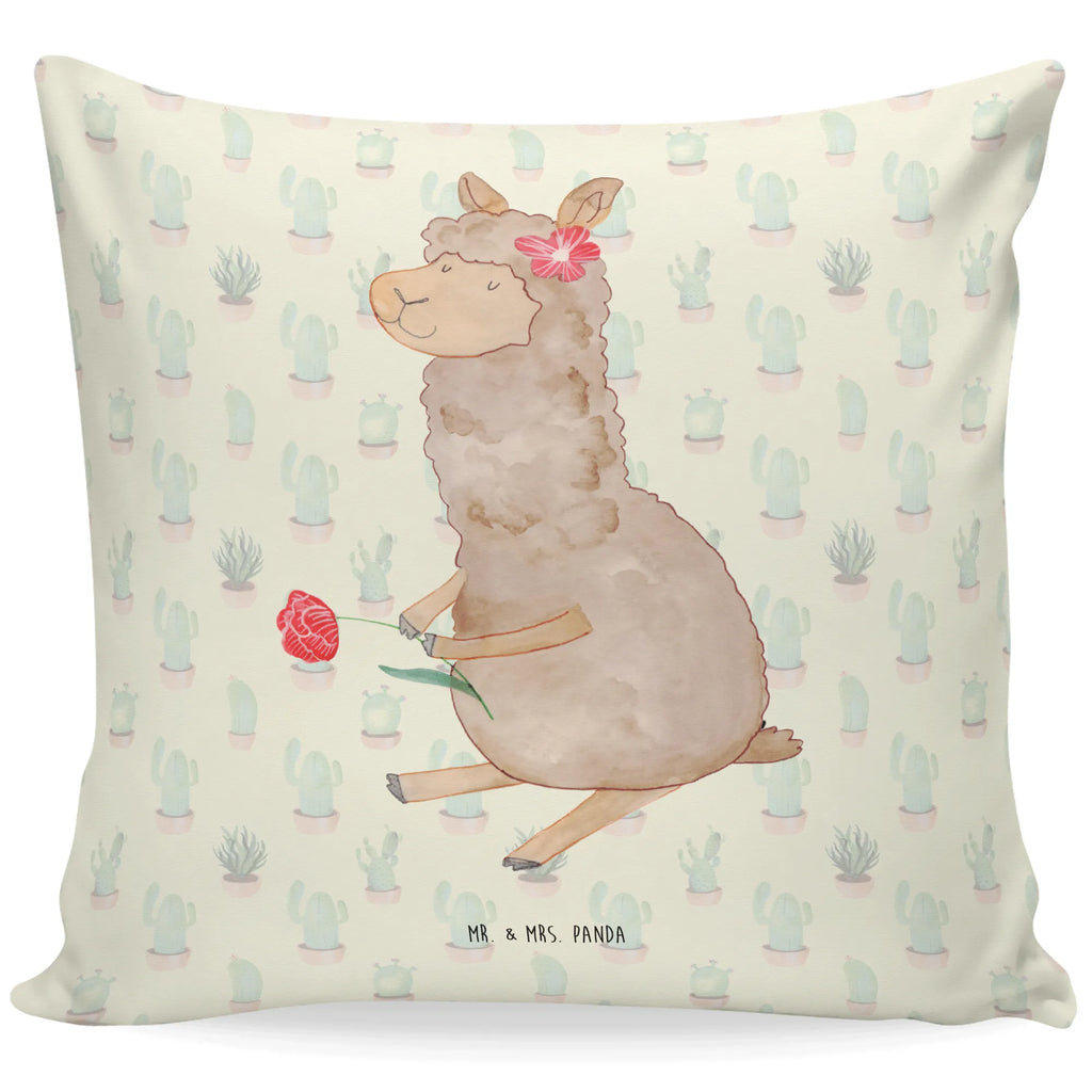Cushion alpaca flower pillow case, 40 x 40, 40x40, pad, sofa, cushion, couch, settee, Pillow, fluffy, pillows, bedroom, bed, soft, alpaca, llama, pako, camel, Peru, animal, favourite animal, Alpaca, llamas, flower