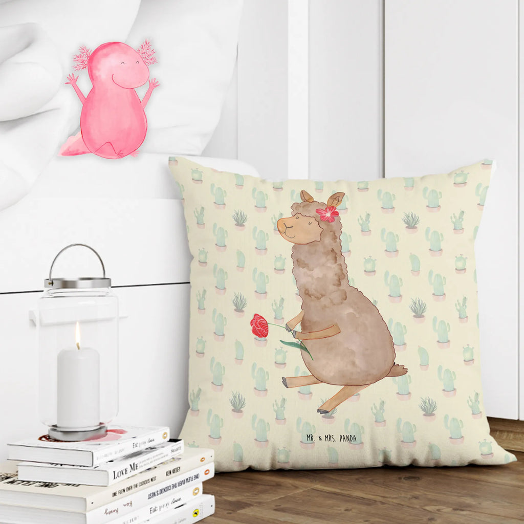 Cushion alpaca flower pillow case, 40 x 40, 40x40, pad, sofa, cushion, couch, settee, Pillow, fluffy, pillows, bedroom, bed, soft, alpaca, llama, pako, camel, Peru, animal, favourite animal, Alpaca, llamas, flower