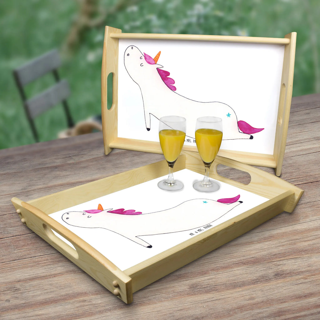 Serviertablett Einhorn Yoga Küchentablett, Dekotablett, Frühstückstablett, Tablett, Holztablett, Serviertablett, Einhorn, Einhörner, Einhorn Deko, Unicorn, lustig, Yogamatte, Yoga, witzig, Achtsamkeit, Joga, Sport, süß, Namaste, Entspannung