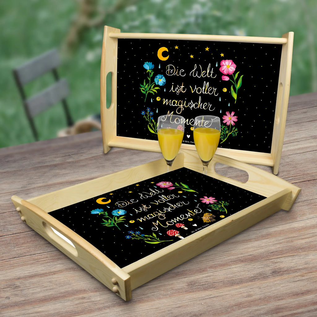 Serving tray Magic World wooden tray, tray, serving tray, kitchen tray, breakfast tray, Nature, joy of life, love, motivation, black, night, saying positive, Magic moments, magic, saying beautiful, wisdom, flowers