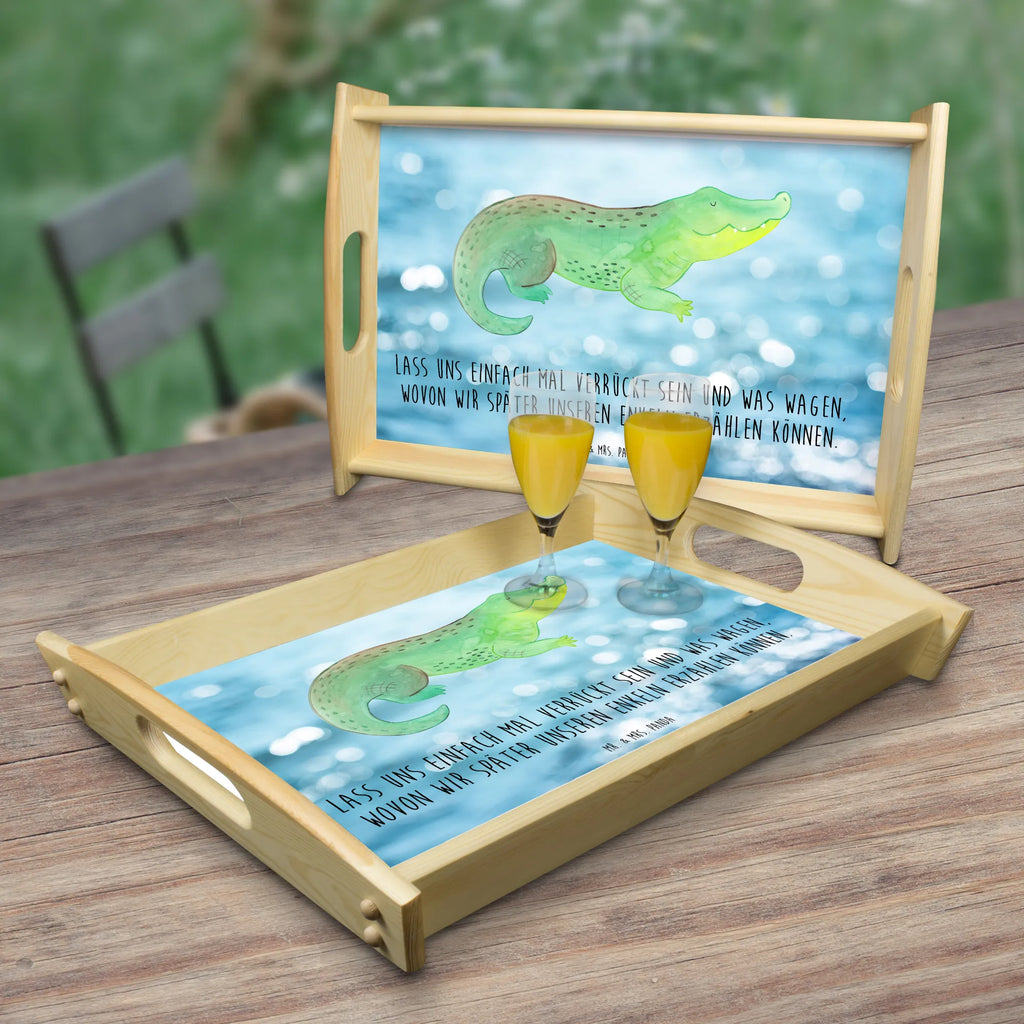 Serving tray Crocodile Holztablett, Küchentablett, Dekotablett, Frühstückstablett, Tablett, Serviertablett, Meerestiere, Meer, Urlaub, Freundin, spontan sein, Abenteuerlust, Krokodile, Reiselust, beste Freundin, Lieblingsmensch, verrückt sein, Krokodil