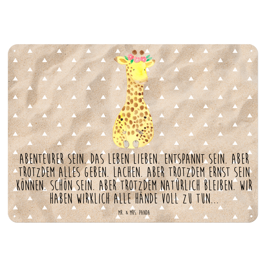 Blechschild Giraffe Blumenkranz Blechschild, Metallschild, Geschenk Schild, Schild, Magnet-Metall-Schild, Deko Schild, Wandschild, Wand-Dekoration, Türschild, Afrika, Wildtiere, Giraffe, Blumenkranz, Abenteurer, Selbstliebe, Freundin