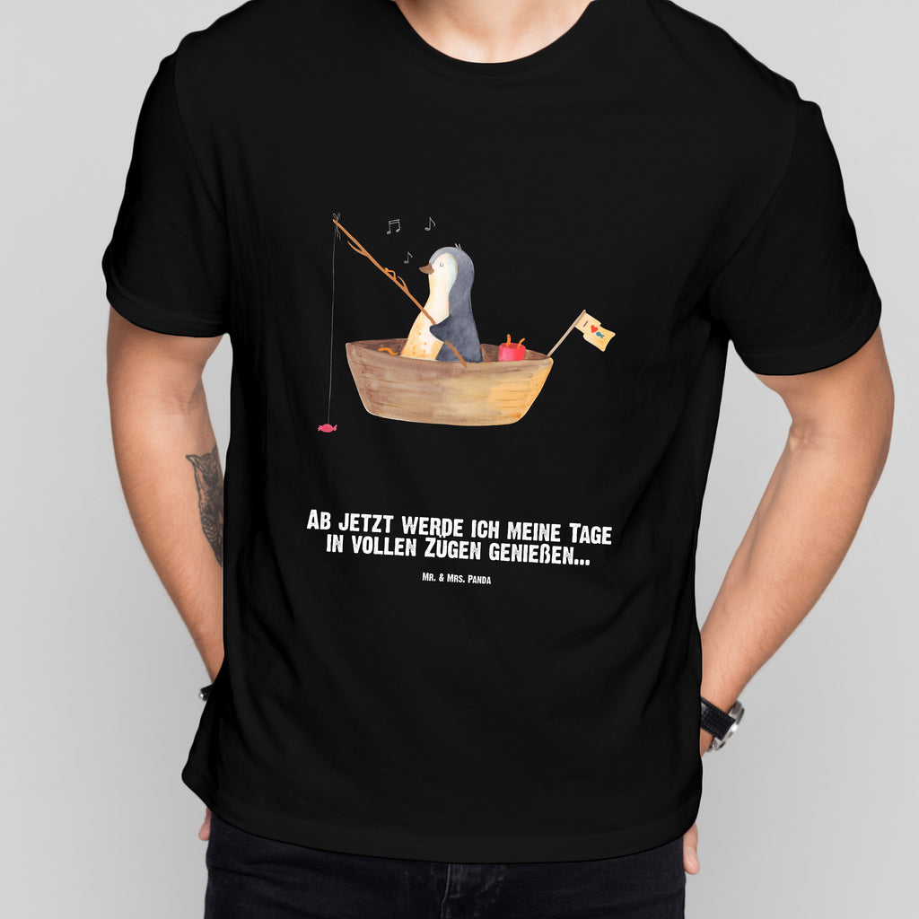 Personalisiertes T-Shirt Pinguin Angelboot T-Shirt Personalisiert, T-Shirt mit Namen, T-Shirt mit Aufruck, Männer, Frauen, Pinguin, Pinguine, Angeln, Boot, Angelboot, Lebenslust, Leben, genießen, Motivation, Neustart, Neuanfang, Trennung, Scheidung, Geschenkidee Liebeskummer