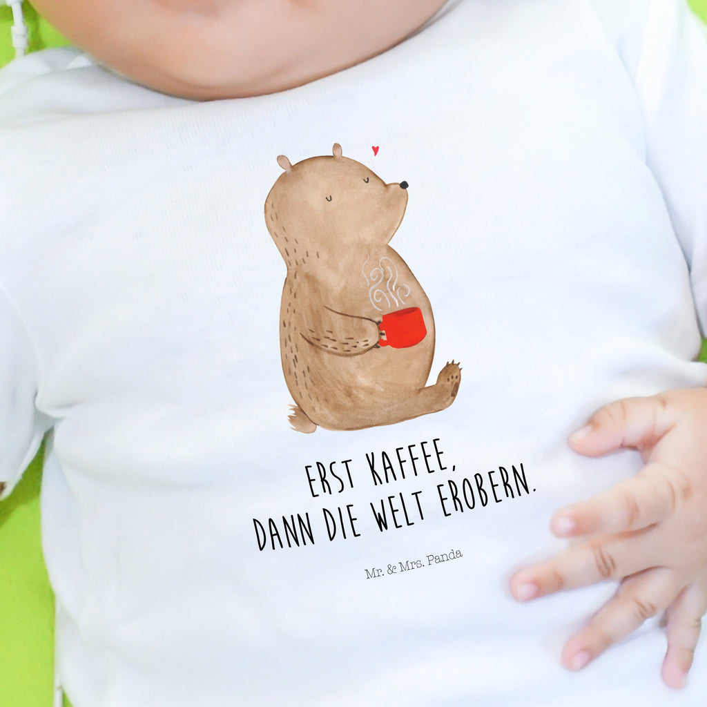 Organic Baby Shirt Bär Kaffee Baby T-Shirt, Jungen Baby T-Shirt, Mädchen Baby T-Shirt, Shirt, Bär, Teddy, Teddybär, Kaffee, Coffee, Bären, guten Morgen, Morgenroutine, Welt erobern, Welt retten, Motivation