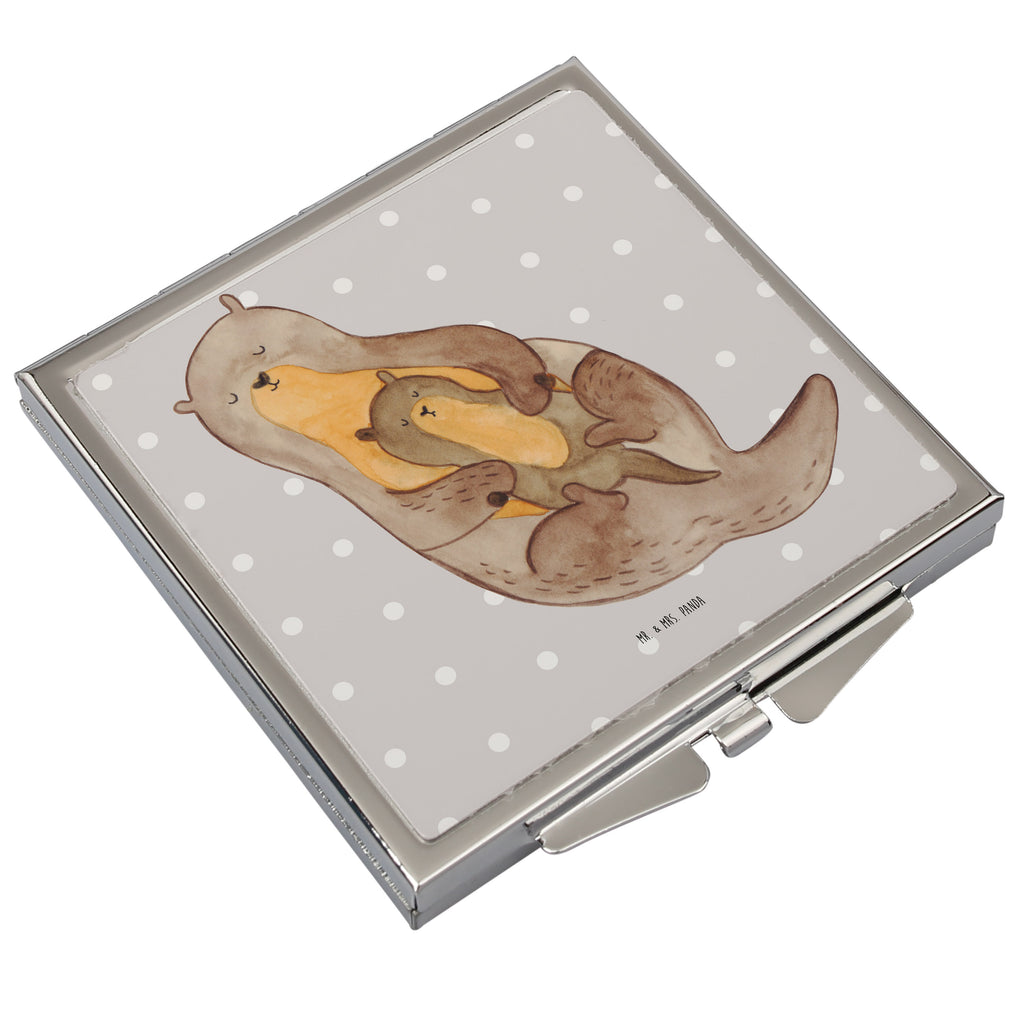 Handtaschenspiegel quadratisch Otter mit Kind Spiegel, Handtasche, Quadrat, silber, schminken, Schminkspiegel, Otter, Fischotter, Seeotter, Otter Seeotter See Otter